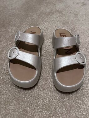 LEMON White Women's Double Buckle Slide Sandals